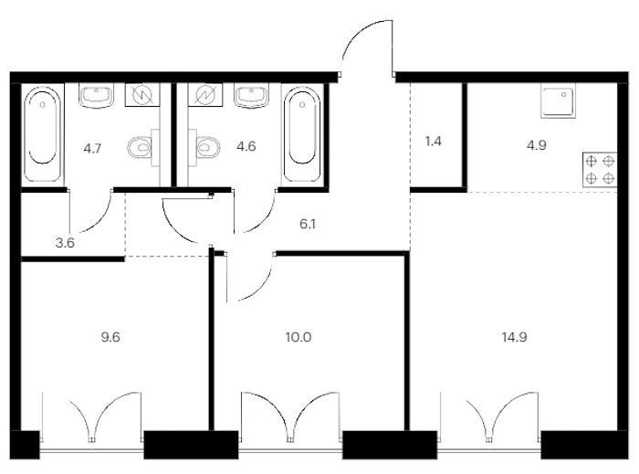 2-комнатная квартира 59.8 м², 4/9 эт., ЖК «Лермонтовский 54»
